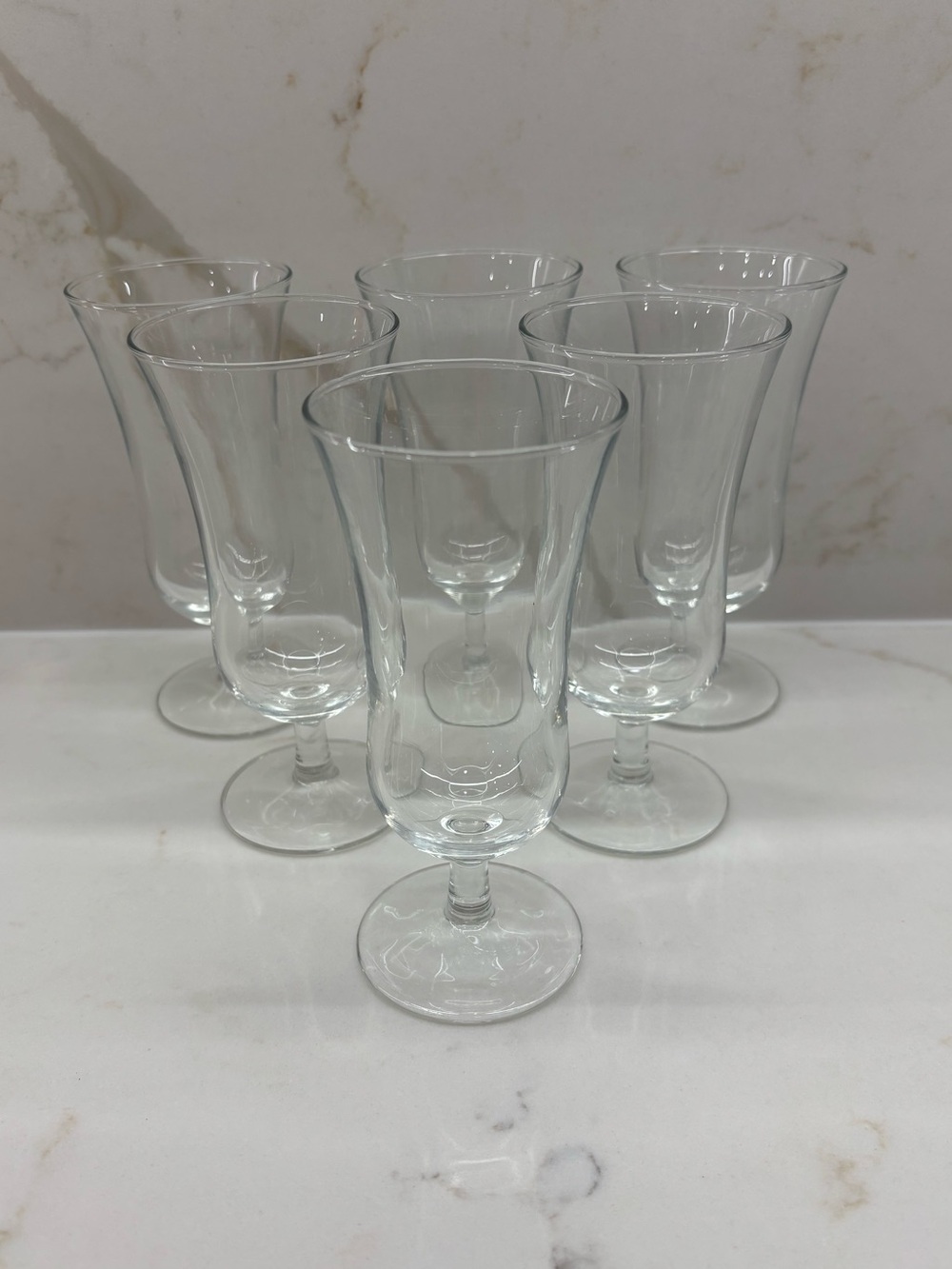6 Vintage Hurricane Tulip Stem Glass Footed Cocktail Dessert Parfait Glasses